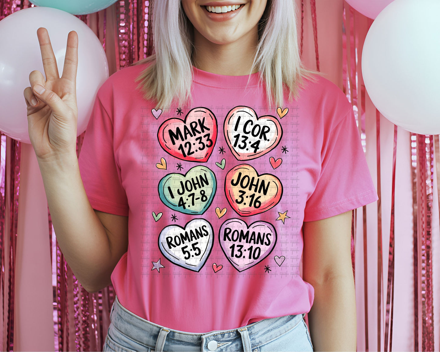 Christian Valentine Shirt – Conversation Hearts with Scriptures – Faith-Based Valentine Tee