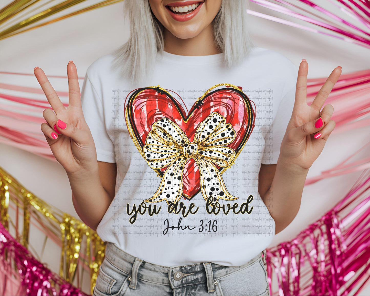 Christian Valentine Shirt – You Are Loved John 3:16 Tee | Heart & Bow Polka Dot Shirt | Faith Valentine Gift