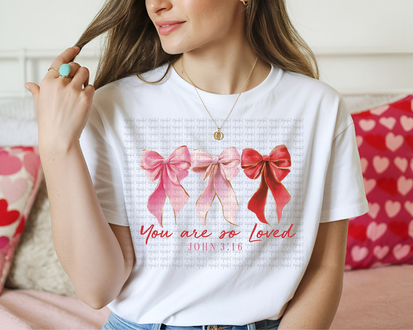 Christian Coquette Valentine Shirt – You Are So Loved – John 3:16 Bow Design Faith Tee